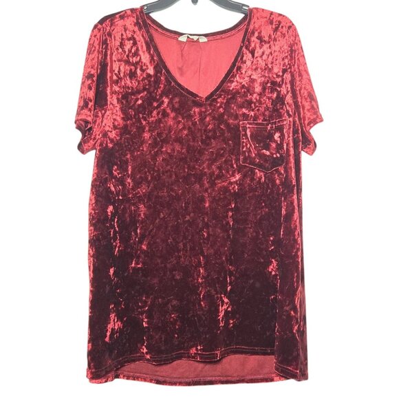 Spring + Mercer Womens Red Velvet Legging Tee V-Neck Top Size XL Stretch Casual - Picture 1 of 9
